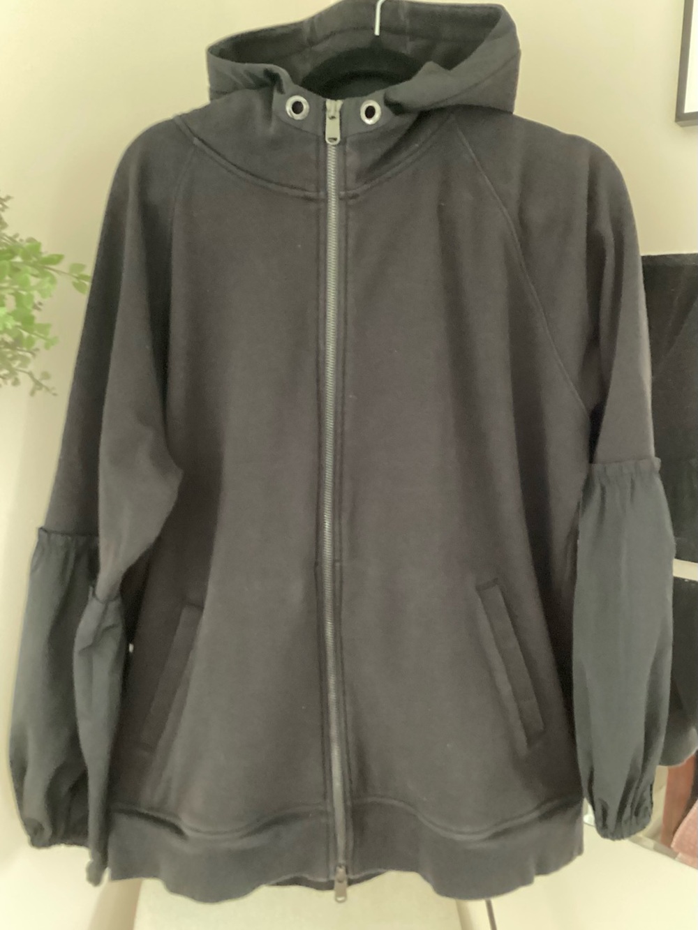 Athleta Black Double-Zip Hoodie with Brushed Metal Pulls
